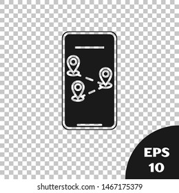 Black Infographic of city map navigation icon isolated on transparent background. Mobile App Interface concept design. Geolacation concept.  Vector Illustration