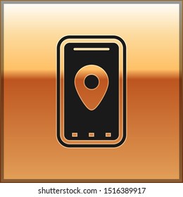 Black Infographic of city map navigation icon isolated on gold background. Mobile App Interface concept design. Geolacation concept.  Vector Illustration