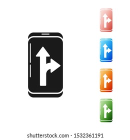 Black Infographic of city map navigation icon isolated on white background. Mobile App Interface concept design. Geolacation concept. Set icons colorful. Vector Illustration