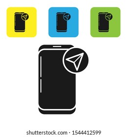 Black Infographic of city map navigation icon isolated on white background. Mobile App Interface concept design. Geolocation concept. Set of colorful square icon buttons. Vector Illustration