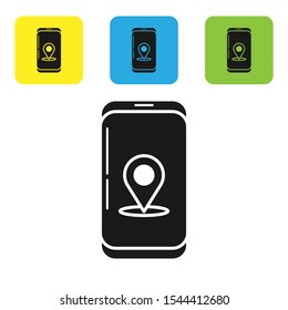 Black Infographic of city map navigation icon isolated on white background. Mobile App Interface concept design. Geolocation concept. Set of colorful square icon buttons. Vector Illustration