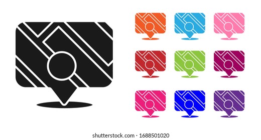 Black Infographic of city map navigation icon isolated on white background. Mobile App Interface concept design. Geolacation concept. Set icons colorful. Vector Illustration
