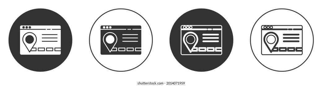 Black Infographic of city map navigation icon isolated on white background. Mobile App Interface concept design. Geolacation concept. Circle button. Vector Illustration