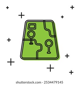 Infográfico preto do ícone de navegação do mapa da cidade isolado no fundo branco. Design de conceito da Interface de Aplicativo Móvel. Conceito de localização geográfica.  Vetor