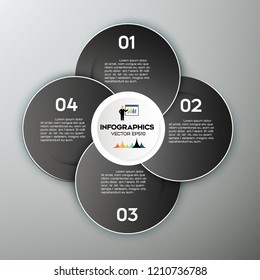 Black Infographic design with 4 options circles on the grey background. Can be used for workflow layout, diagram, graph, chart, diagram, web design.