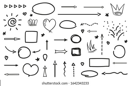 Black infographic elements on isolated white background. Hand drawn abstract signs. Set of different symbols. Abstract indicators. Black and white illustration