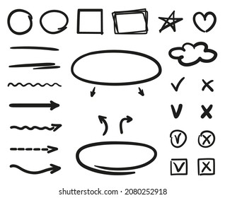 Black infographic elements on isolated white background. Hand drawn simple shapes. Abstract indicators. Black and white illustration