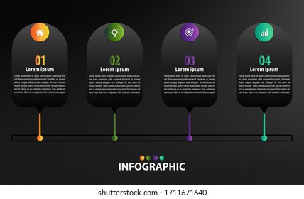 Black infographic template with 4 steps. Infographic design template. Vector illustration.