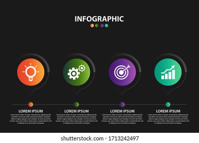 Black infographic template with 4 steps. Infographic design template. Vector illustration. Modern infographics options banner 