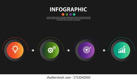 Black infographic template with 4 steps. Infographic design template. Vector illustration. Modern infographics options banner 