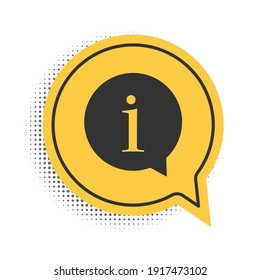 Icono de Información negra aislado en fondo blanco. Símbolo amarillo de burbuja de habla. Vector.
