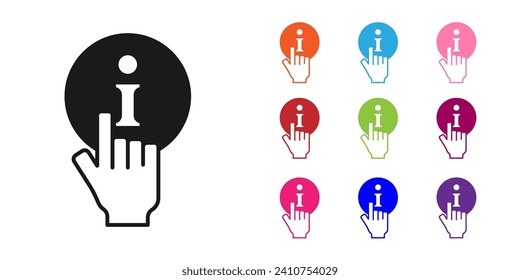 Icono de Información negra aislado en fondo blanco. Indique los iconos en colores. Vector
