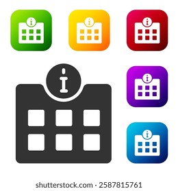 Black Information icon isolated on white background. Set icons in color square buttons. Vector