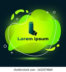 Black Inhaler icon isolated on black background. Breather for cough relief, inhalation, allergic patient. Medical allergy asthma inhaler spray. Abstract banner with liquid shapes. Vector Illustration