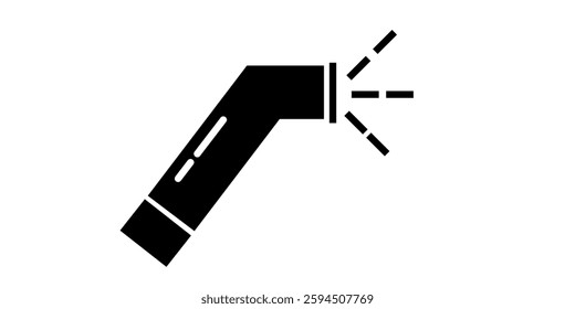 A black inhaler icon on a white background, symbolizing respiratory health, asthma treatment, medical devices, and breathing support in a minimalist style.