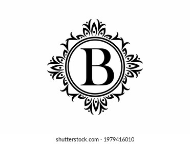 Black initial B letter in classic frame design