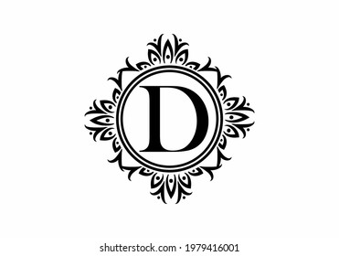 Black initial D letter in classic frame design