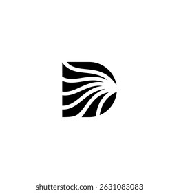 Logo de D SUNBURST inicial negro. Logomarca Abstractas del monograma para el negocio creciente, marca, identidad, comercialización.
