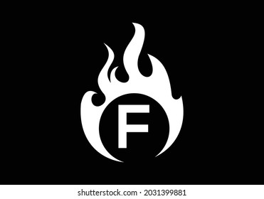 Alfabeto monograma F inicial negro con logotipo de fuego. Ilustración vectorial del elemento de diseño de llama en llamas. Identidad de marca corporativa