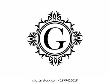 Black initial G letter in classic frame design
