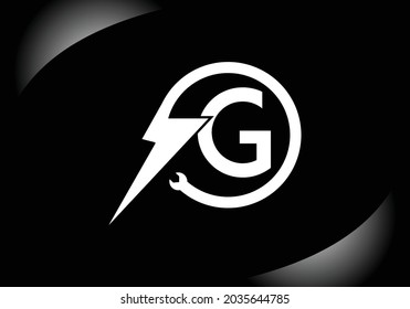 Black Initial G monogram letter alphabet with electric  Lighting bolt. Font emblem. Modern vector logo design for technology labels, electric business, and company identity