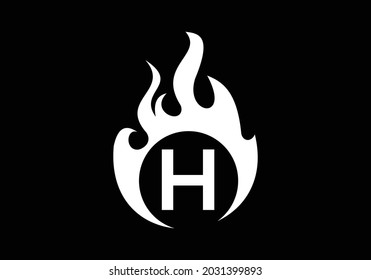 Black Initial H monogram alphabet with fire logo . Burning flame design element vector illustration. Corporate branding identity