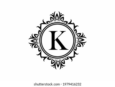 Black initial K letter in classic frame design