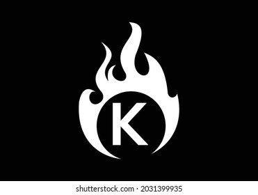 Black Initial K monogram alphabet with fire logo . Burning flame design element vector illustration. Corporate branding identity