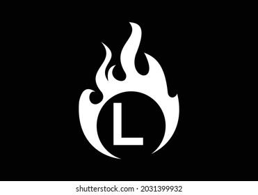 Black Initial L monogram alphabet with fire logo . Burning flame design element vector illustration. Corporate branding identity
