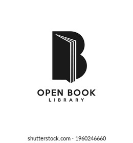 Black Initial Letter B with Book Silhouette Combination Logo Design.