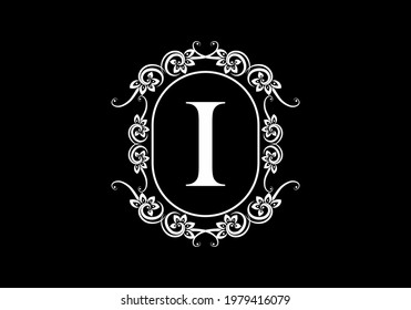 Black initial I letter in classic frame design