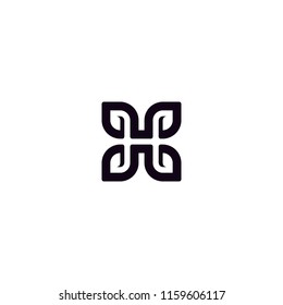 Black Initial Letter H with Leaf Flower Link Logo Design Inspiration