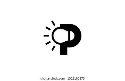 Black Initial Letter P with Light Bulb Negative Space Logo Design Inspiration