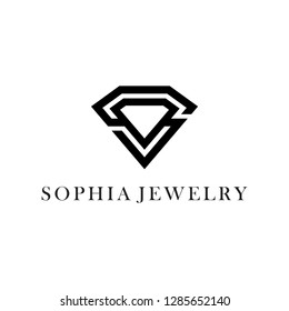 black initial letter s diamond jewelry logo