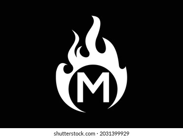 Black Initial M monogram alphabet with fire logo . Burning flame design element vector illustration. Corporate branding identity