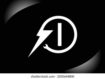Alfabeto de letra en monograma inicial negro con perno de iluminación eléctrica. emblema de letra. Diseño de logotipo vectorial moderno para etiquetas tecnológicas, negocios eléctricos e identidad de la empresa