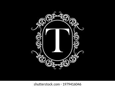 Black initial T letter in classic frame design