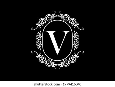 Black initial V letter in classic frame design