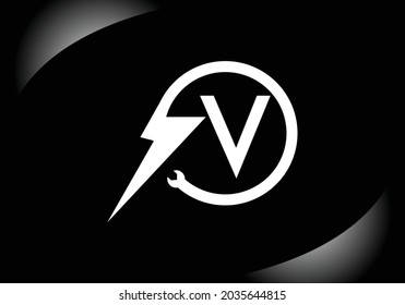 Black Initial V monogram letter alphabet with electric  Lighting bolt. Font emblem. Modern vector logo design for technology labels, electric business, and company identity