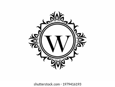 Black initial W letter in classic frame design