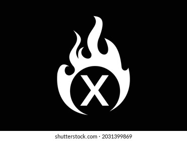Black Initial X monogram alphabet with fire logo . Burning flame design element vector illustration. Corporate branding identity