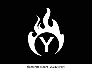 Black Initial Y monogram alphabet with fire logo . Burning flame design element vector illustration. Corporate branding identity