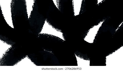Schwarze abstrakte Pinselstriche auf weißem Hintergrund. Grunge Textur mit rauen Kanten und trockener Farbe. Minimalistische moderne Designvorlage für Poster, Banner oder Hintergrund