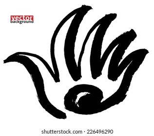 Black Ink abstract palm shape , hand-drawn vector illustration