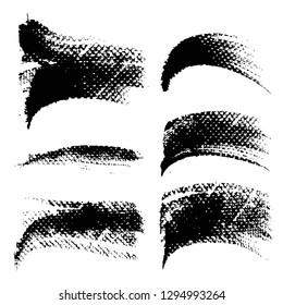 Black ink abstract smooth strokes and stamps isolated on a white background