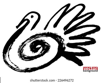 Black Ink bird shape , hand-drawn vector illustration