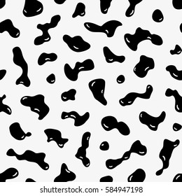 Black ink blobs. Print modern drawing background. Seamless pattern.