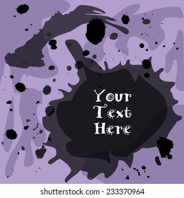 Black ink blot or splatter on purple background sign