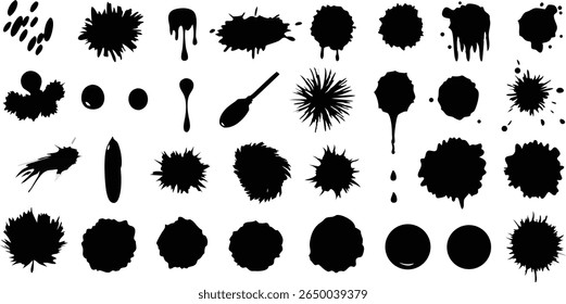 Black ink blot splatter stains and droplets