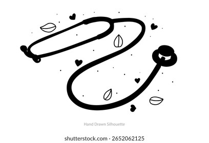 Black ink blot vector icon with a floral stethoscope 